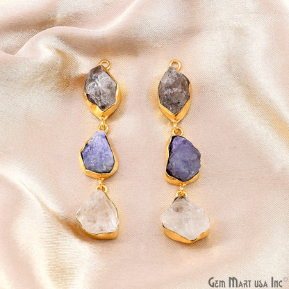 Rough Gemstone Bezel Setting 58x10mm Gold Plated Long Dangle Earring Pair Connectors