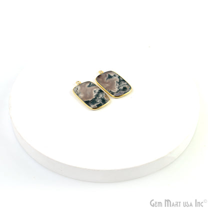 Moss Agate Octagon Gold Plated Single Bail Bezel Smooth Slab Slice Thick Gemstone Connector 30x17mm 1 Pair