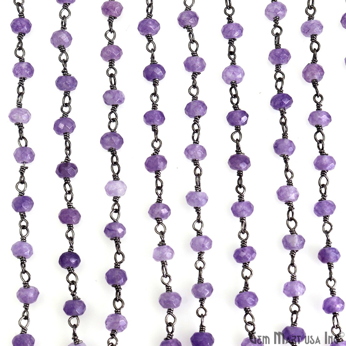 Light Lavender Jade Beads Silver Plated Wire Wrapped Rosary Chain