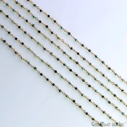 Emerald Faceted 2mm Gold Plated Gold Wire Wrapped Rosary Chain