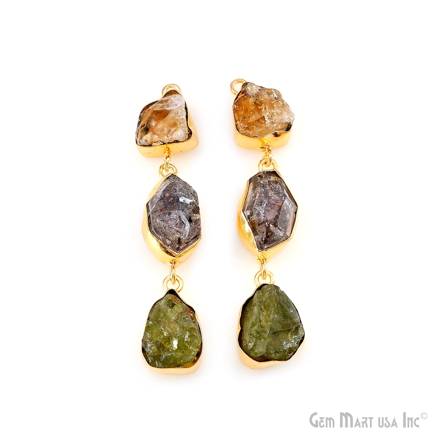 Rough Gemstone Bezel Setting 58x9mm Gold Plated Long Dangle Earring Pair Connectors