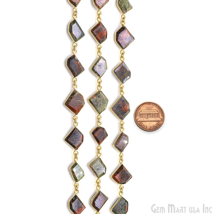 Unakite 10-15mm Faceted Free Form Gold Plated Bezel Connector Link Chain