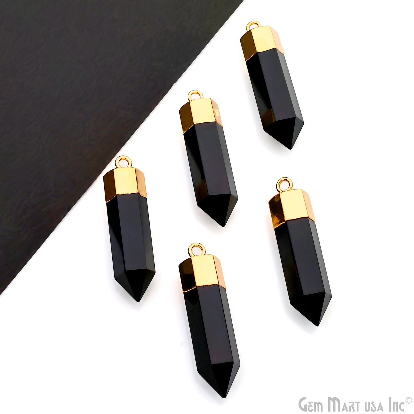 Black Onyx 34x8mm Single Bail Gold Electroplated Gemstone Connector