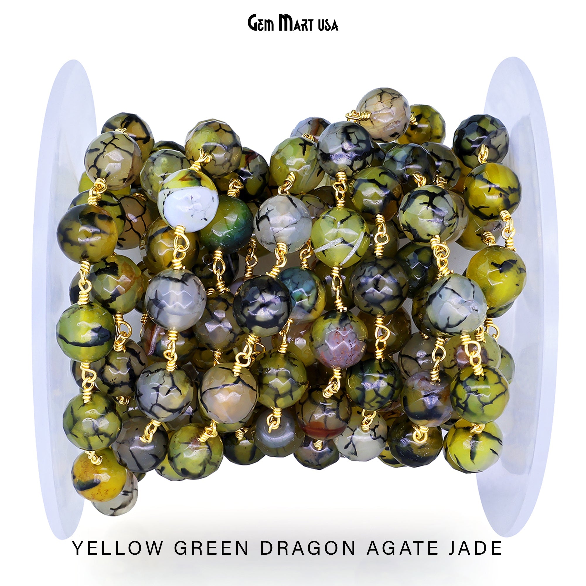 5. Yellow Green Dragon Agate Jade - Gold Plating