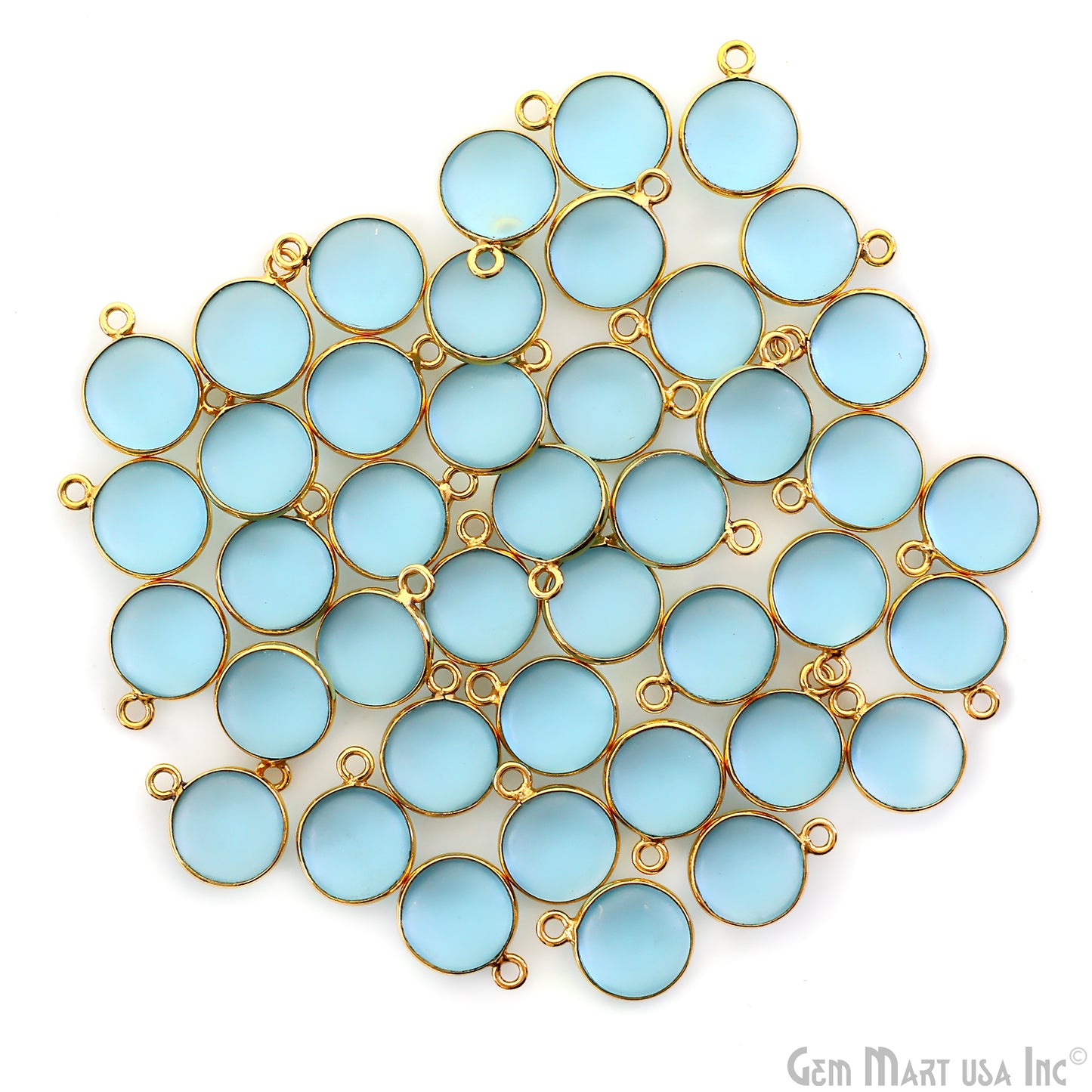 Sky Blue Frosted Round 10mm Gold Plated Single Bail Bezel Gemstone Connector