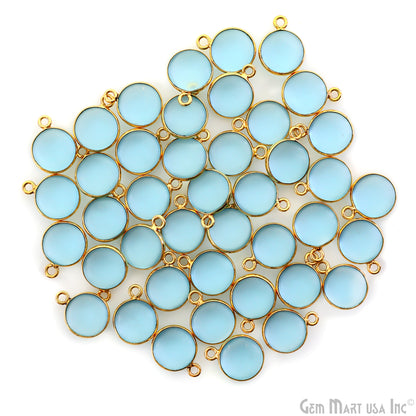 Sky Blue Frosted Round 10mm Gold Plated Single Bail Bezel Gemstone Connector
