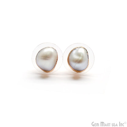 Natural Pearl Rough Gemstone 9x8mm Gold Electroplated Stud Earring