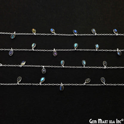 Labradorite Oval 6x4mm Silver Plated Bezel Dangle Rosary Chain