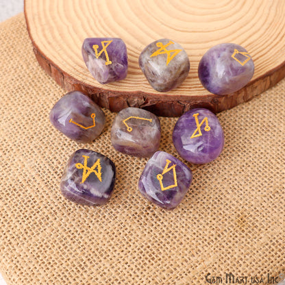 Amethyst Reiki Symbol Engraved Gemstones, 20x25mm Healing Gemstones, Set Of 4 Reiki Tumble Stones