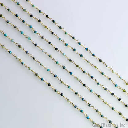 Chrysocolla 2-2.5mm Tiny Beads Gold Plated Wire Wrapped Rosary Chain