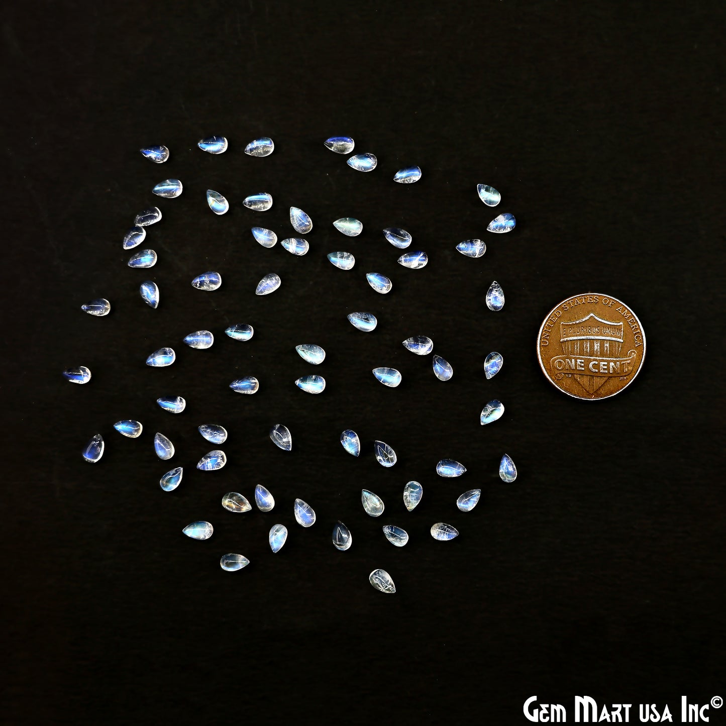 Rainbow Moonstone Wholesale Gemstones, 100% Natural Semi-Precious Gems, Rainbow Cabochons Loose Gems, 3x5mm, Pear, 5 Carats