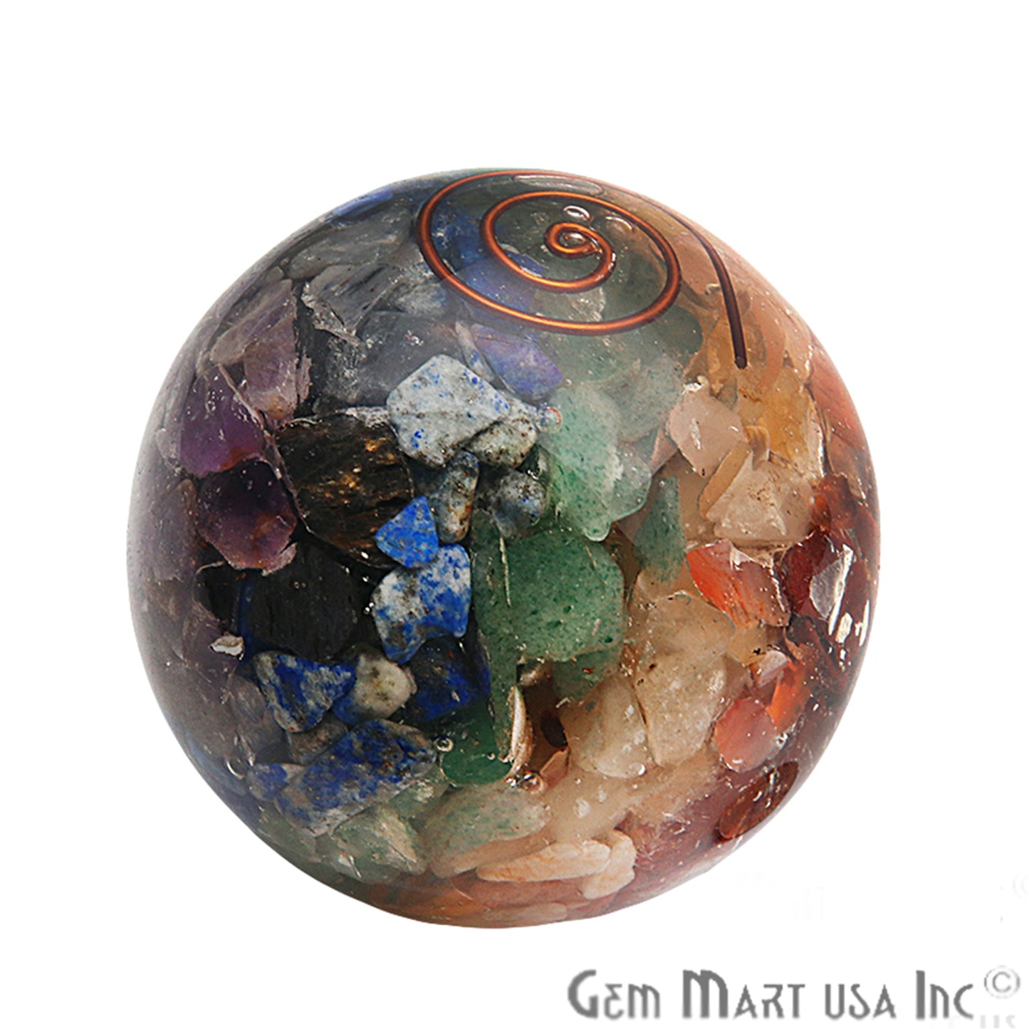 Seven Chakra Healing Gemstone Sphere 2" - Reiki Meditation Ball, Chakra Balancing, Orgone Energy, Spiritual Healing, Home Decor