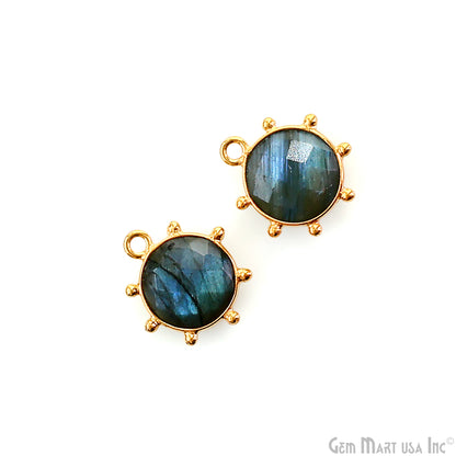 Round 15x13mm Design Bezel Gold Plated Single Bail Gemstone Connector
