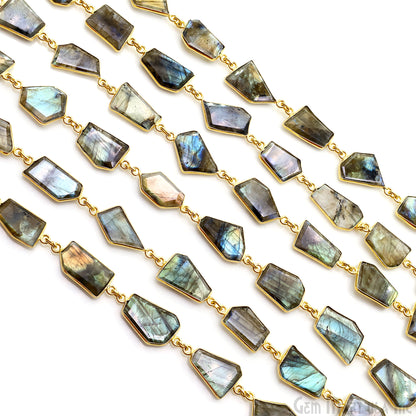 Labradorite 15mm Up Faceted Free Form Gold Plated Bezel Connector Link Chain