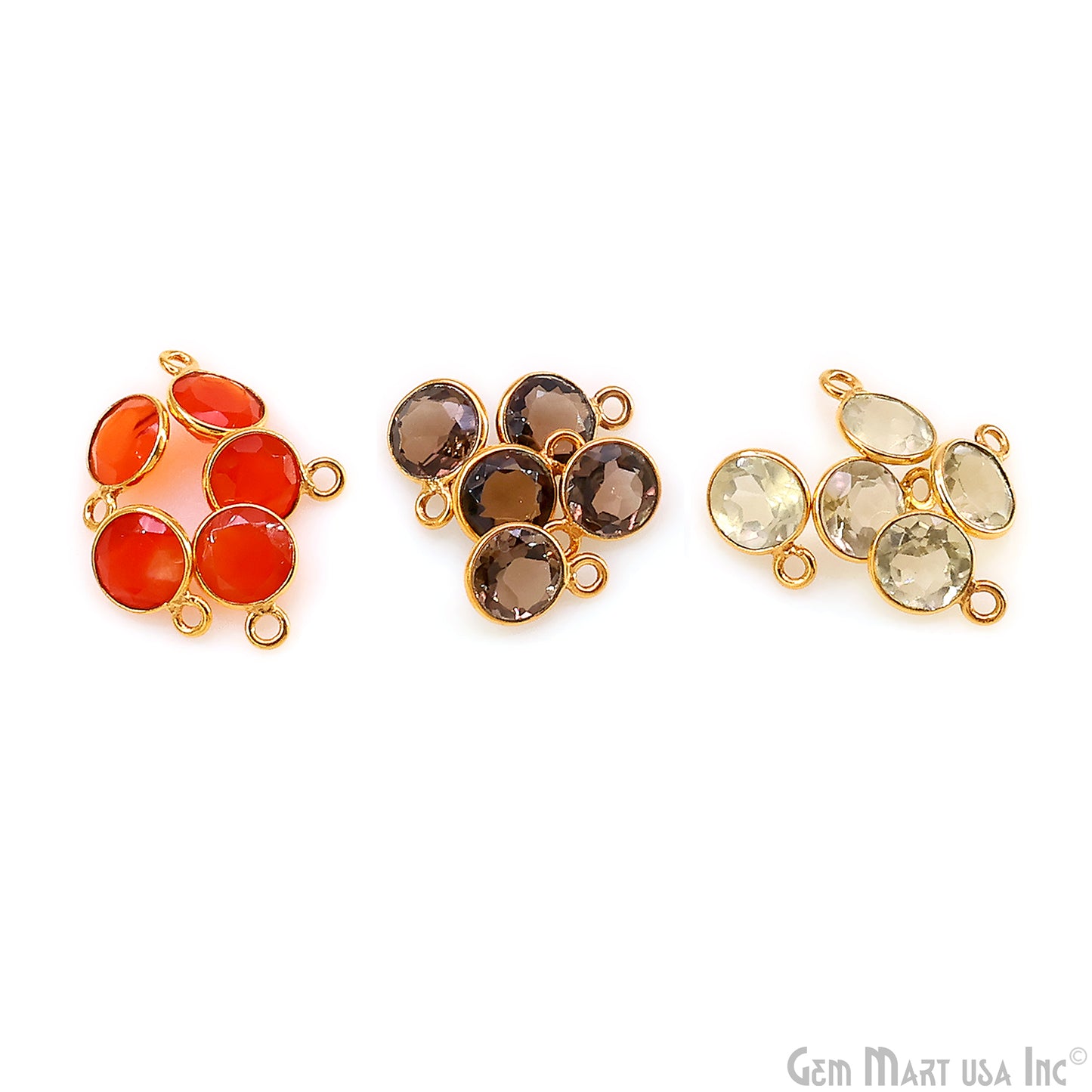 Round 7mm Brilliant Cut Gold Plated Bezel Single Bail Gemstone Connector