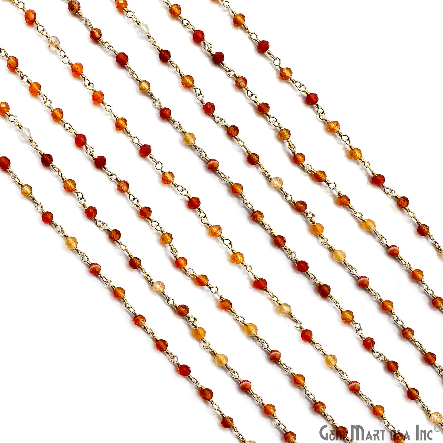 Shaded Carnelian Faceted Bead 3-3.5mm Gold Wire Wrapped Gemstone Beads Rosary Chain