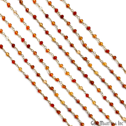 Shaded Carnelian Faceted Bead 3-3.5mm Gold Wire Wrapped Gemstone Beads Rosary Chain