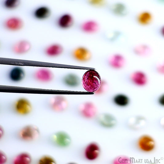 Multi Tourmaline Wholesale Gemstones, 100% Natural Semi-Precious Gems, Multi Color Cabochons Loose Gems, 5x6mm, Oval, 5 Carats