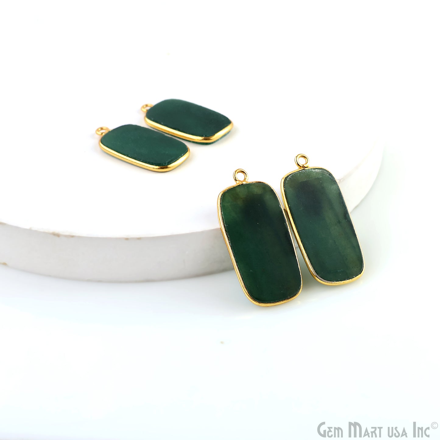 Green Onyx Octagon Gold Plated Single Bail Bezel Smooth Slab Slice Thick Gemstone Connector 27x15mm 1 Pair
