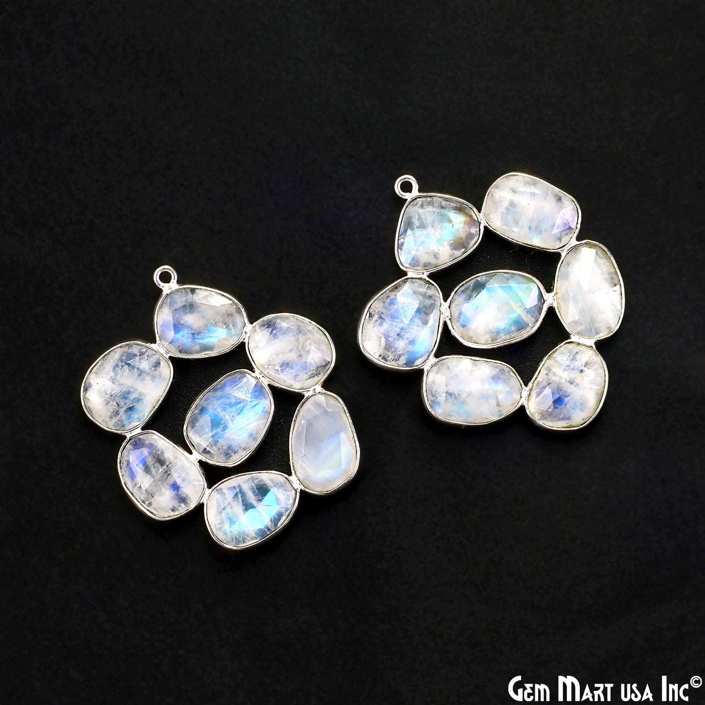Rainbow Moonstone Silver Plated 37mm Dangle Finding Component