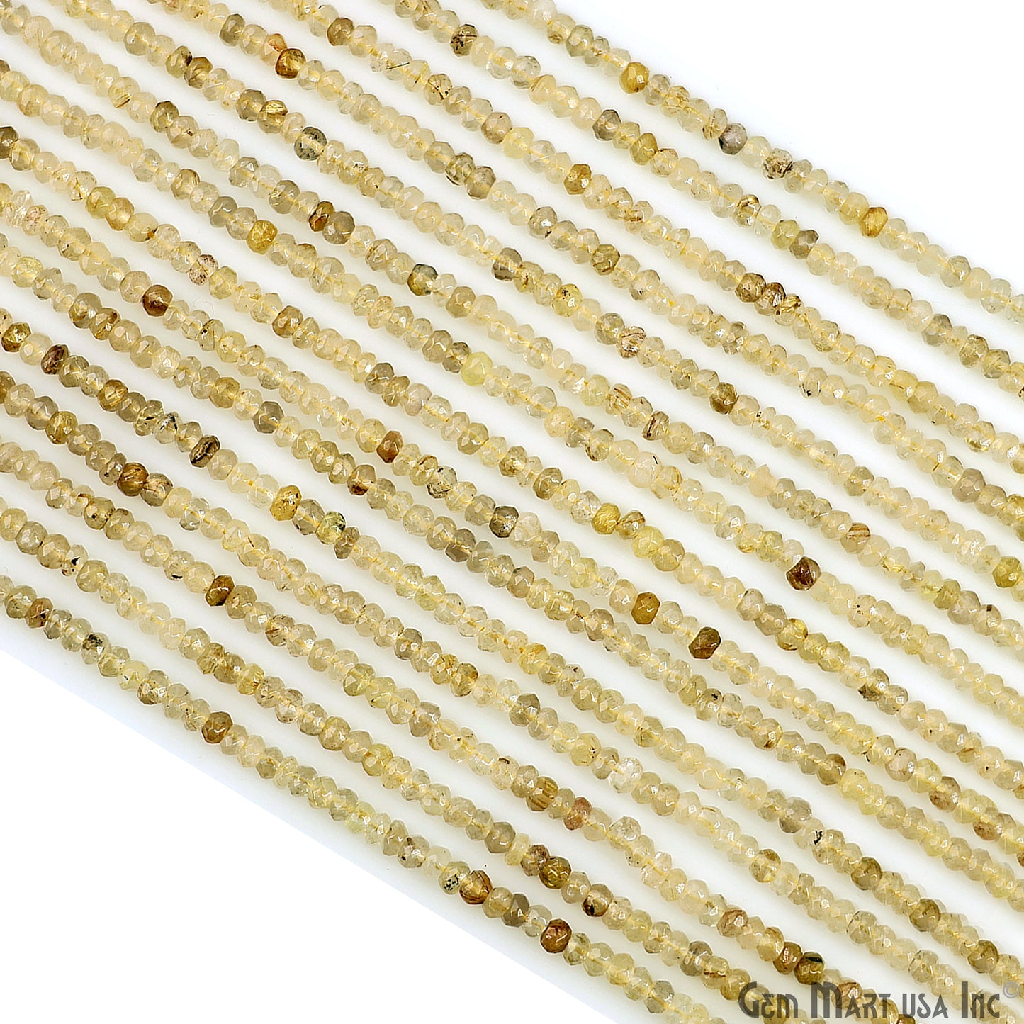 Golden Rutile Rondelle Beads, 12.5 Inch Gemstone Strands, Drilled Strung Nugget Beads, Faceted Round, 3-4mm