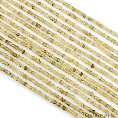 Golden Rutile Rondelle Beads, 12.5 Inch Gemstone Strands, Drilled Strung Nugget Beads, Faceted Round, 3-4mm