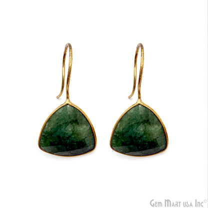 Natural Emerald, 16mm Trillion Checker Cut Gemstone Hook Earrings