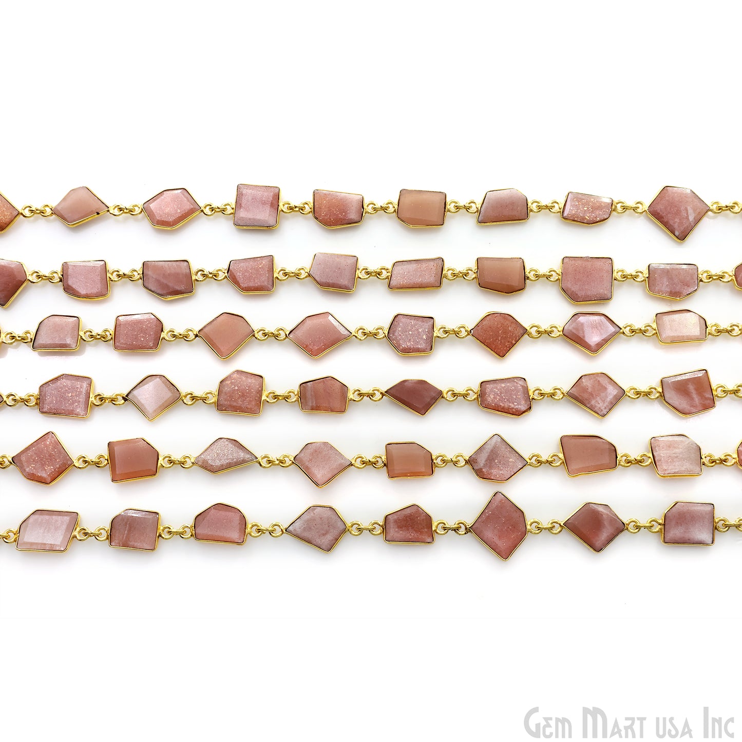 Peach Moonstone 10mm Faceted Free Form Gold Plated Bezel Connector Link Chain
