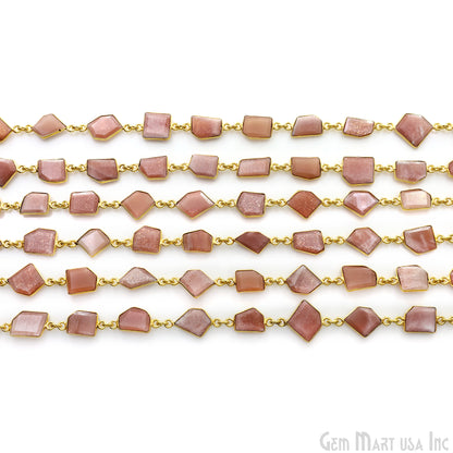 Peach Moonstone 10mm Faceted Free Form Gold Plated Bezel Connector Link Chain