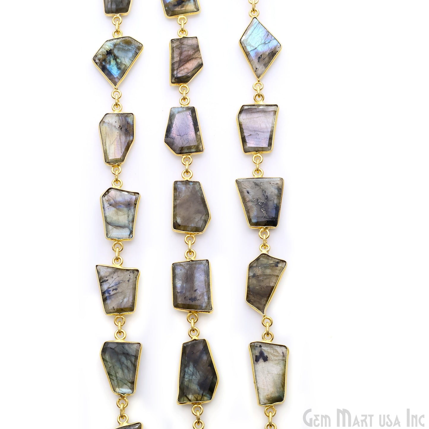 Labradorite 10-15mm Faceted Free Form Gold Plated Bezel Connector Link Chain