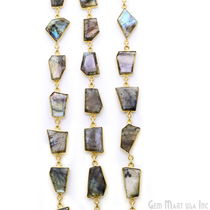 Labradorite 10-15mm Faceted Free Form Gold Plated Bezel Connector Link Chain