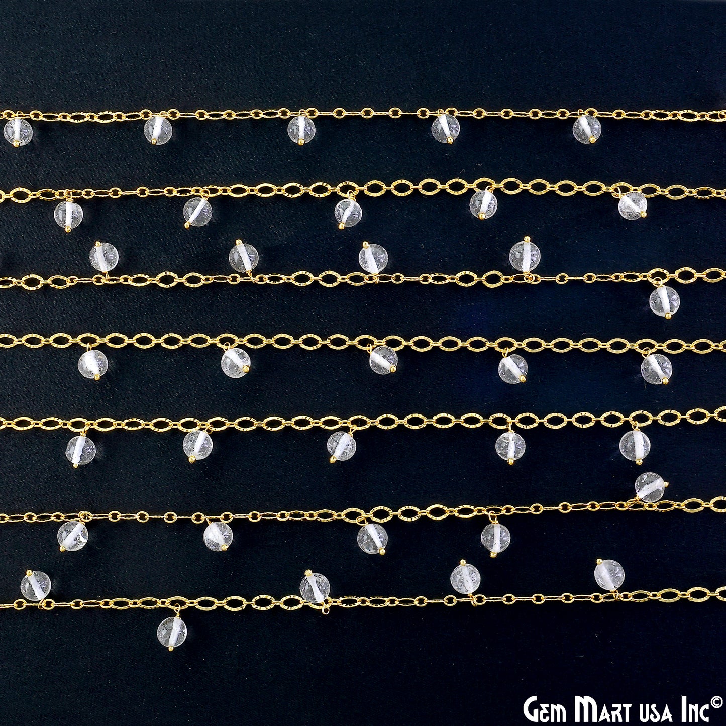 Crystal Smooth Beads Round Beads 5-6mm Gold Wire Wrapped Dangle Rosary Chain