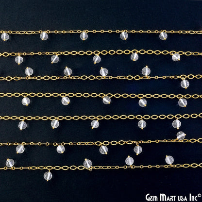 Crystal Smooth Beads Round Beads 5-6mm Gold Wire Wrapped Dangle Rosary Chain