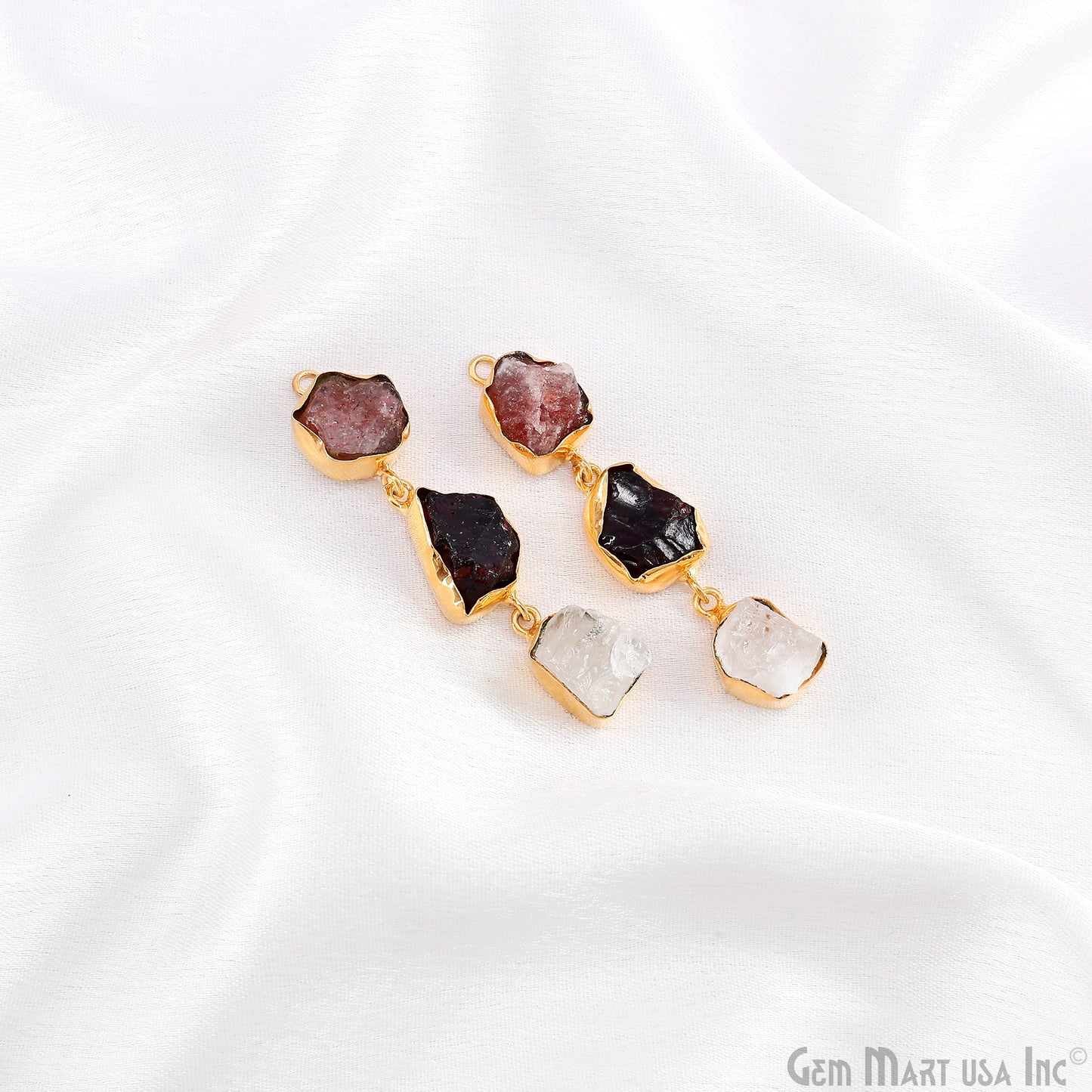 Rough Gemstone Bezel Setting 52x9mm Gold Plated Long Dangle Earring Pair Connectors