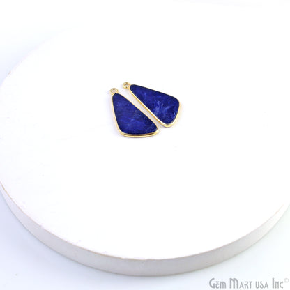 Sodalite Free Form Gold Plated Single Bail Bezel Smooth Slab Slice Thick Gemstone Connector 28x15mm 1 Pair