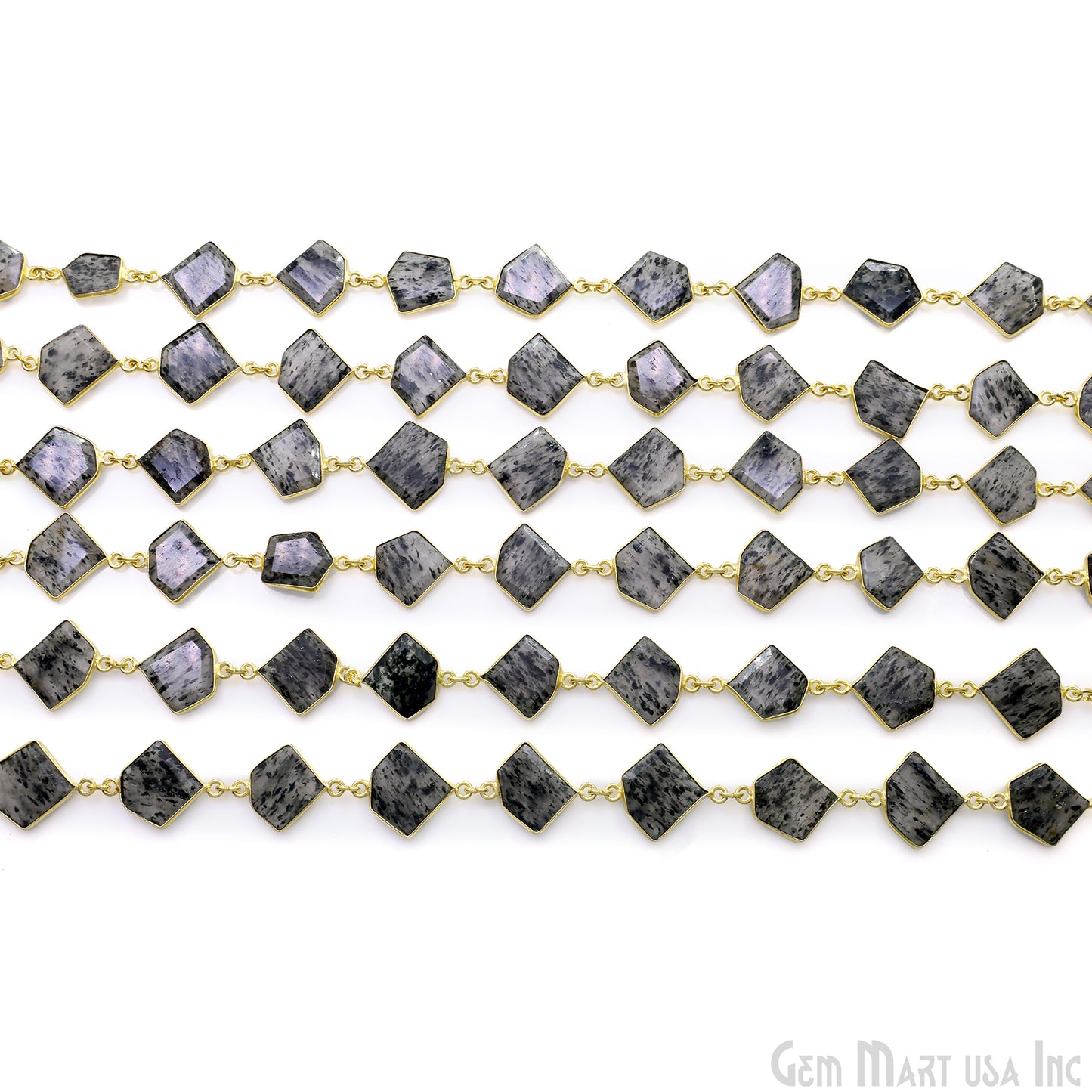 Black Rutile 10-15mm Faceted Free Form Gold Plated Bezel Connector Link Chain