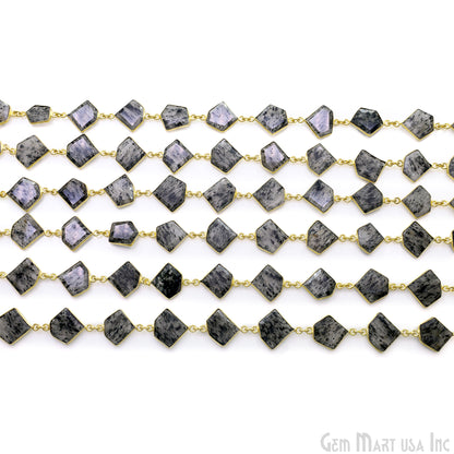 Black Rutile 10-15mm Faceted Free Form Gold Plated Bezel Connector Link Chain
