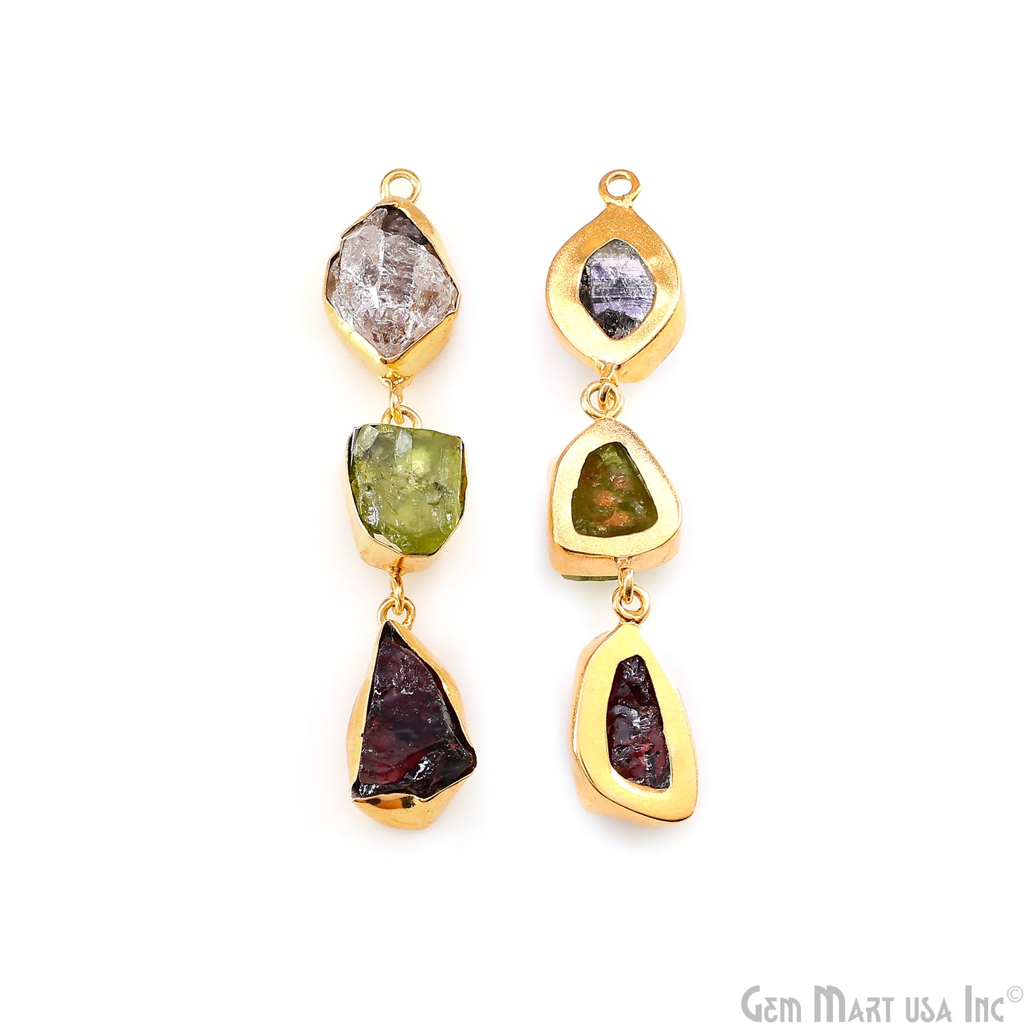 Rough Gemstone Bezel Setting 59x10mm Gold Plated Long Dangle Earring Pair Connectors