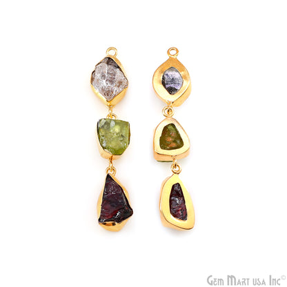 Rough Gemstone Bezel Setting 59x10mm Gold Plated Long Dangle Earring Pair Connectors
