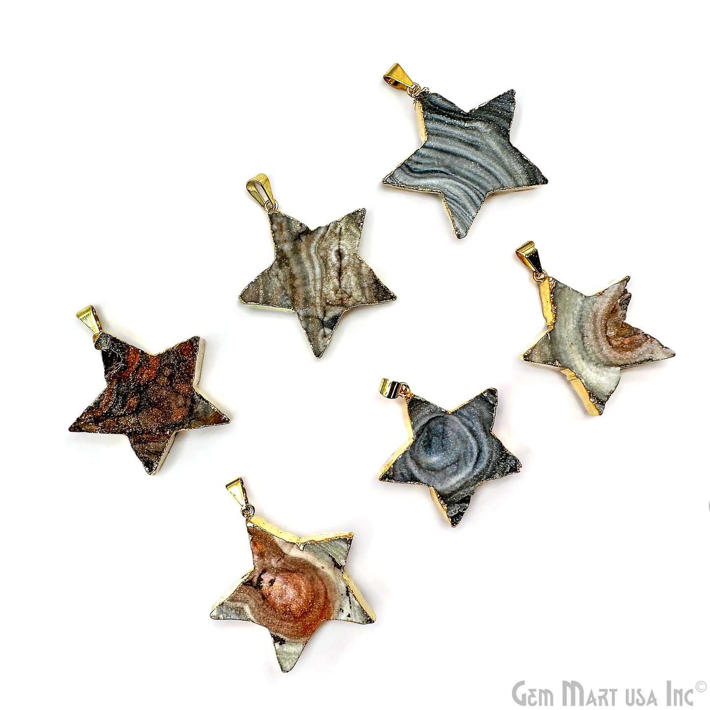 Mix Color Star Shape Sand Druzy Gold Electroplated Pendant 32mm