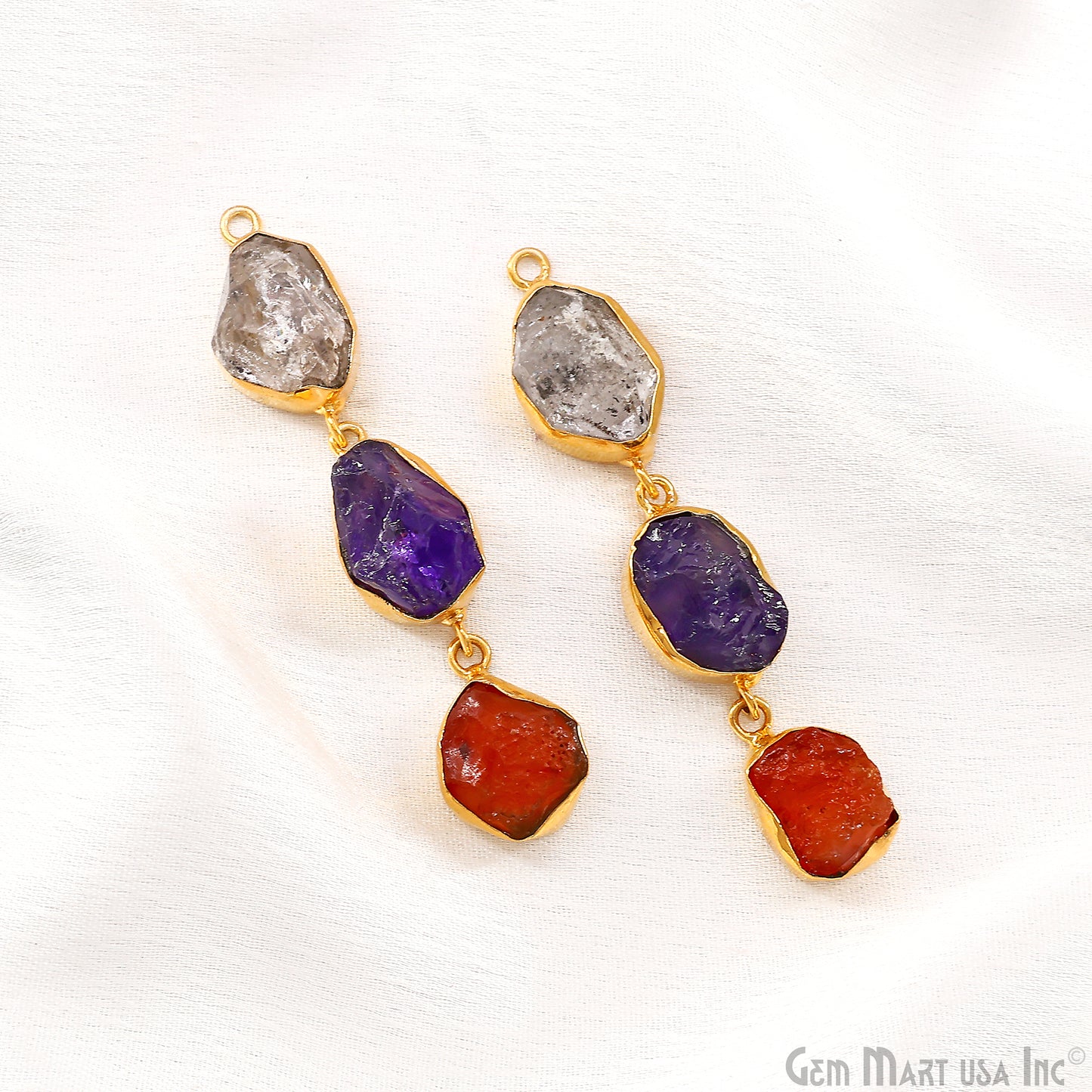 Rough Gemstone Bezel Setting 61x9mm Gold Plated Long Dangle Earring Pair Connectors