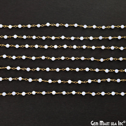 Blue Lace Agate 3-3.5mm Gold Plated Beaded Wire Wrapped Rosary Chain