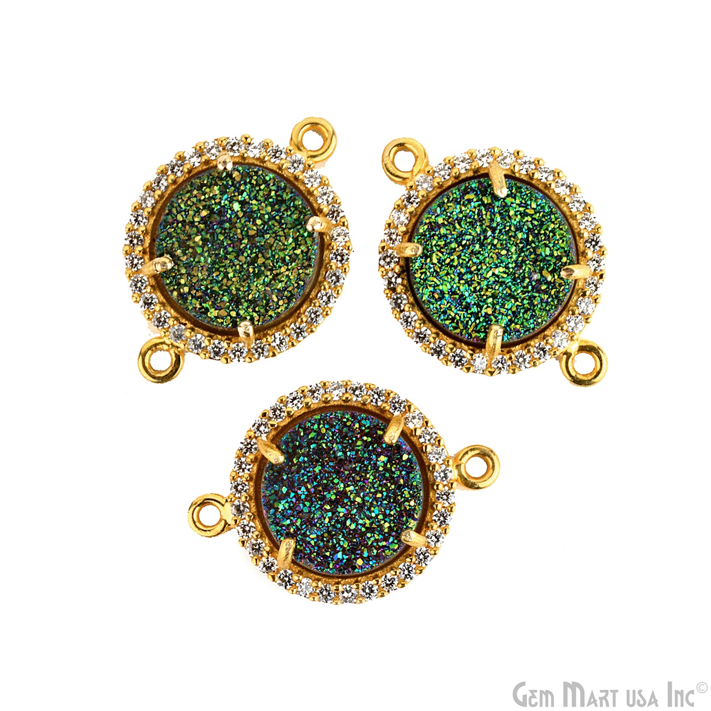 Cubic Zirconia Pave 12mm Round Gold Bail Connector