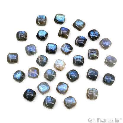 Labradorite Wholesale Gemstones, 100% Natural Semi-Precious Gems, Blue Flash Cabochon Loose Gems, 10mm, Cushion, 4PC Lot