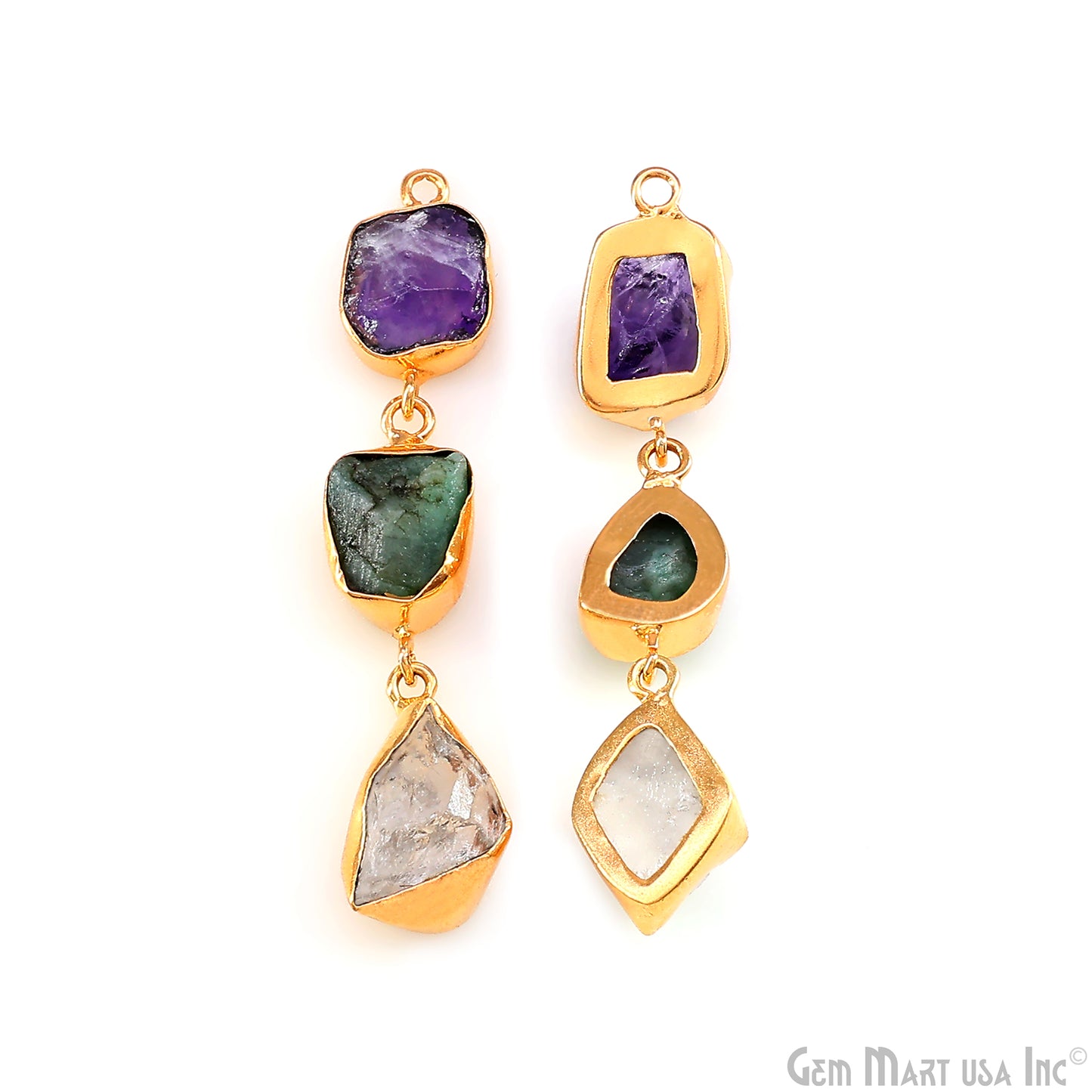 Rough Gemstone Bezel Setting 54x9mm Gold Plated Long Dangle Earring Pair Connectors