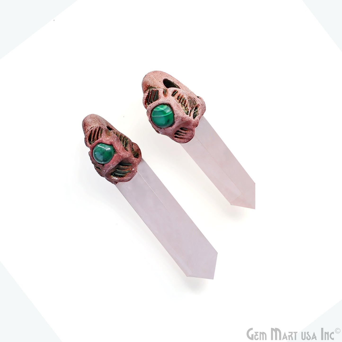 Rose Quartz with Malachite Polymer Clay Crystal Pendant, Dowsing Clay Single Bail Pendant