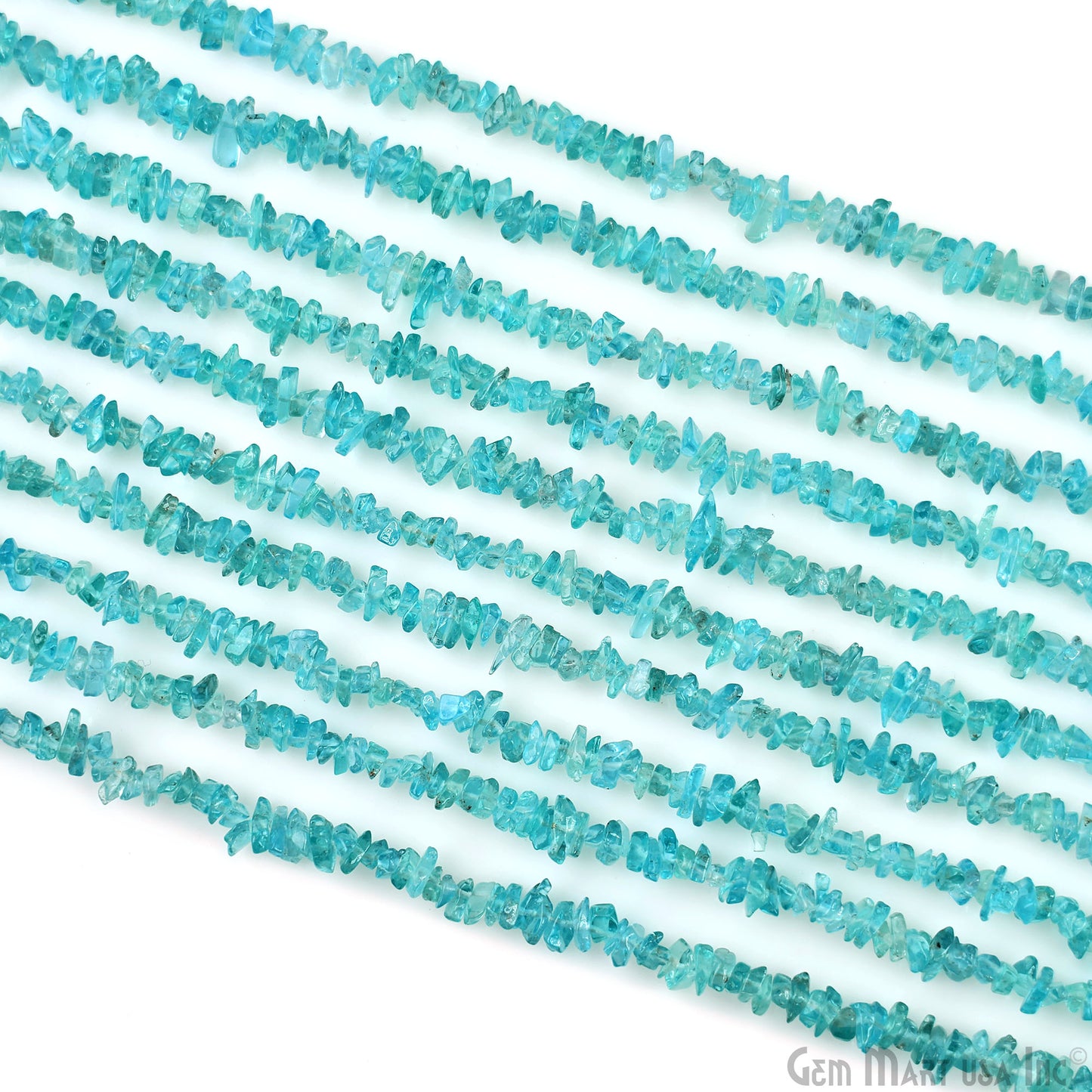 Apatite Chip Beads, 34 Inch, Natural Chip Strands, Drilled Strung Nugget Beads, 3-7mm, Polished, GemMartUSA (CHAP-70001)