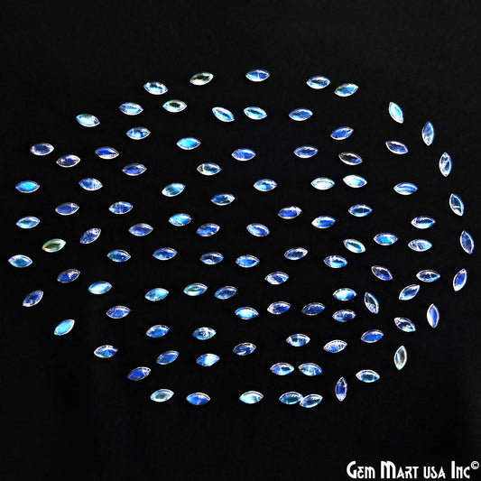 Natural Rainbow Moonstone Marquise Cabochon, 3x6mm, AA Quality Blue Fire, 100% Cabochon Loose Stone, Wholesale Gemstones