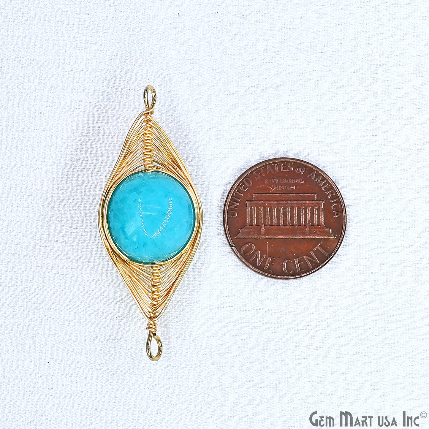 Round Bead Wire Wrapped Charm Pendant marquise 44x16mm Gold Plated Double Bail Connector