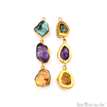 Rough Gemstone Bezel Setting 56x11mm Gold Plated Long Dangle Earring Pair Connectors
